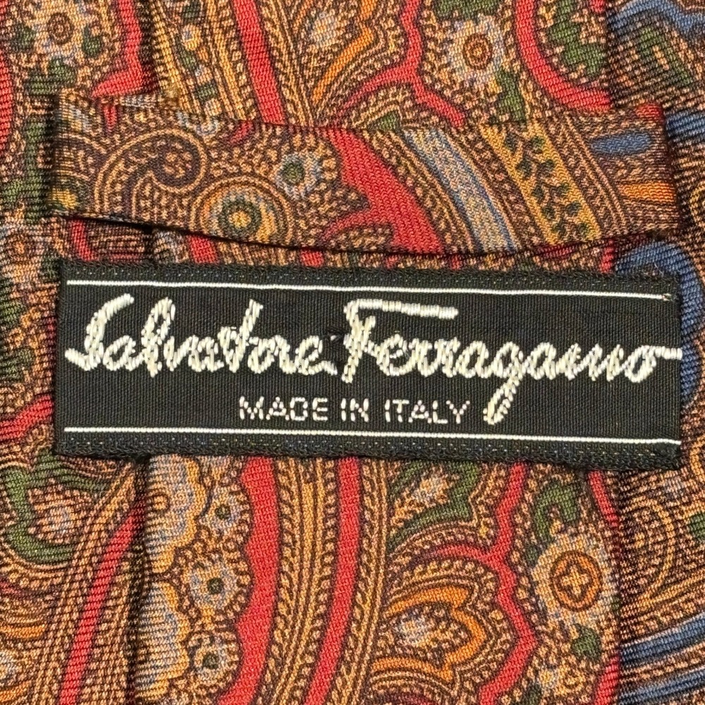 Vintage (80s) Salvatore Ferragamo Mens Tie | Red Blue Paisley Silk Made in Italy